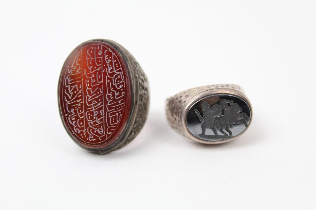 2 Antique Metal Carved Intaglio Wax Seal Rings,Sterling (1 of 9)