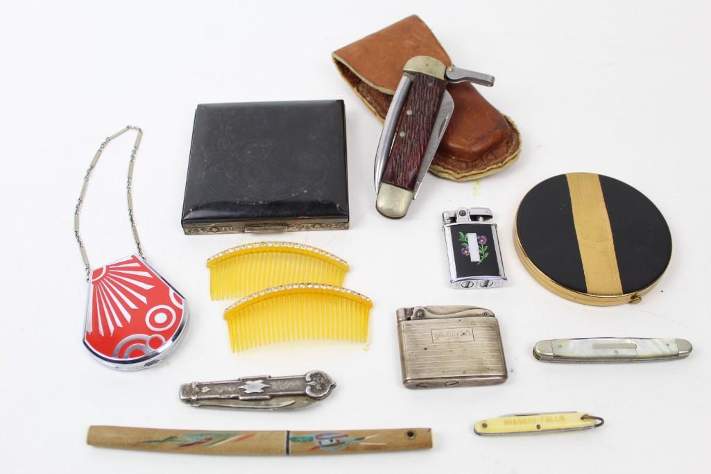 12pc Lot Vintage Compact Mirrors,Pocket Knives,Lighters (1 of 14)