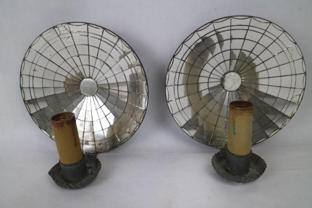 Pair Antique Mirrored Reflector Electric Candle Sconces (1 of 7)