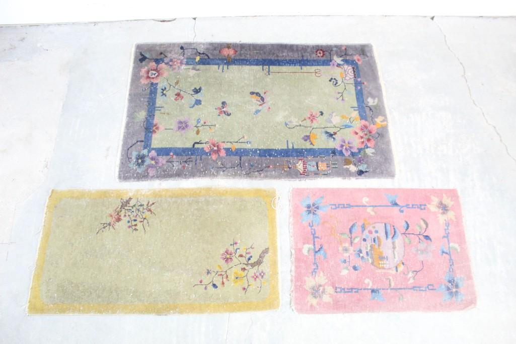 Lot of 3 Rectangular Rugs w/ Asian Motifs, Chinoiserie (1 of 12)