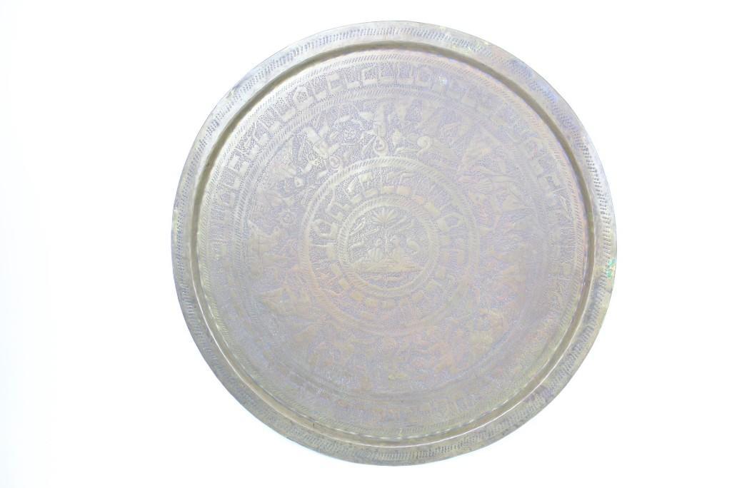 Antique Hammered Brass Tray Decorated,Persian,Hebrew (1 of 6)