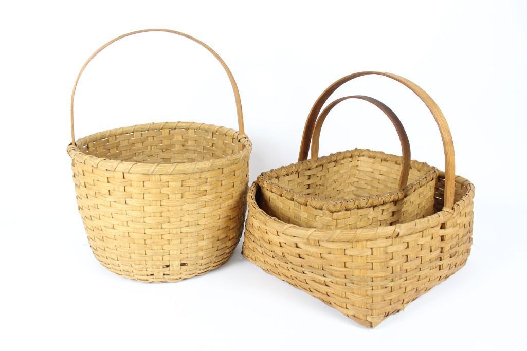 Set of 3 Handled Handwoven Baskets,Contemporary (1 of 9)