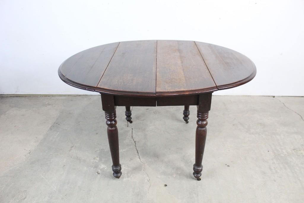 Oval Wooden Drop Leaf Table with Wheels & Turned Legs (1 of 10)