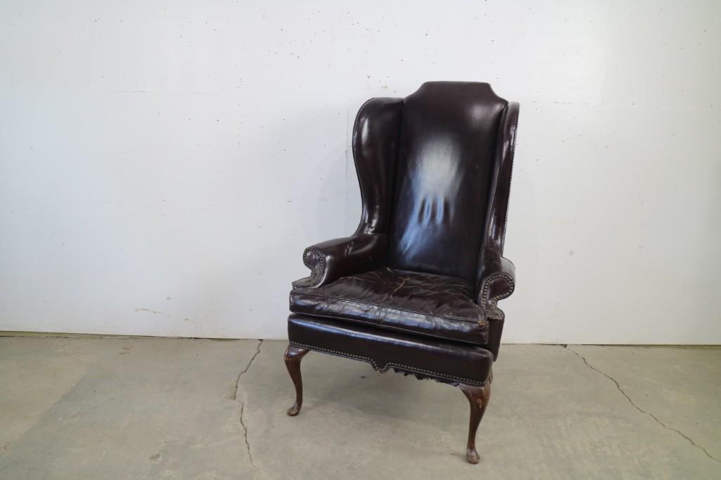 Antique Leather Studded Wingback Chair Dark Maroon (1 of 6)