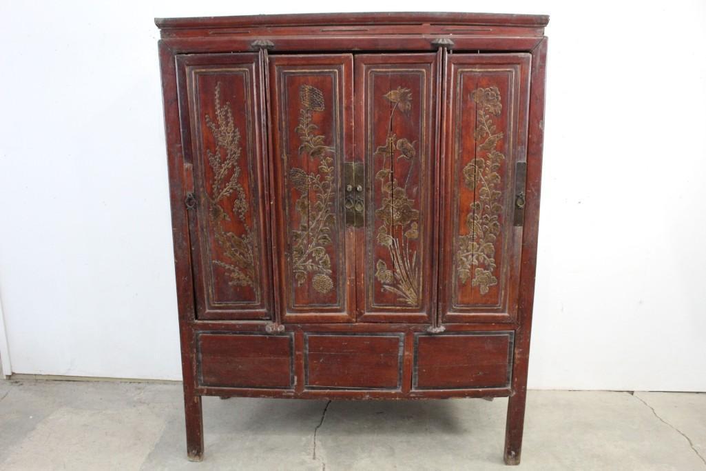 19thC Antique Red Japanese/Chinese Wood Cabinet (1 of 12)