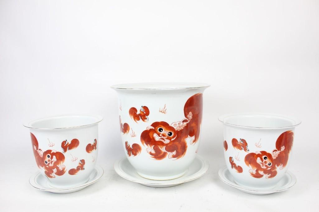 19th Century Large Chinese Foo Dog Porcelain Planters (1 of 8)