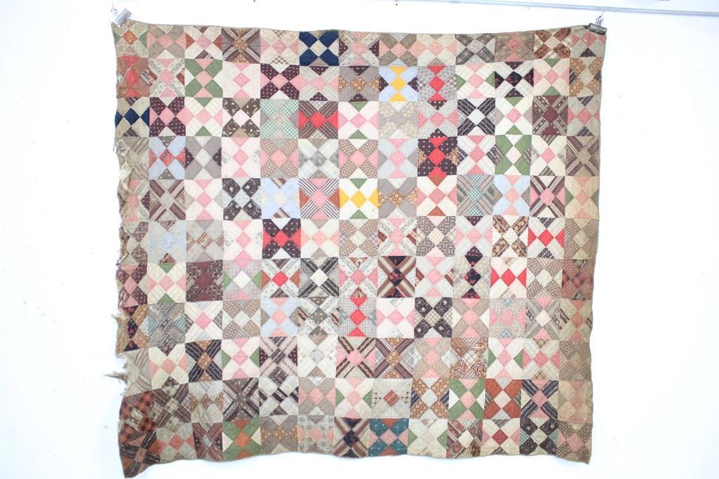 Antique Pink/White Multicolored Square Patterned Quilt (1 of 12)