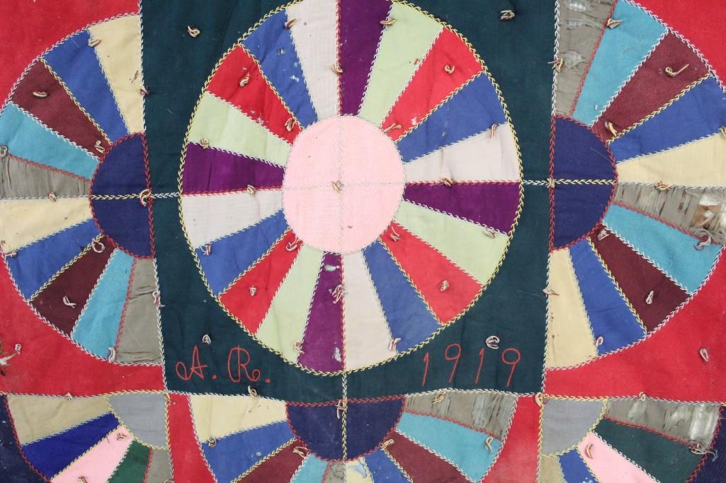 Large Handmade Red Multicolor Quilt, Fan Pattern, 1919 (1 of 7)