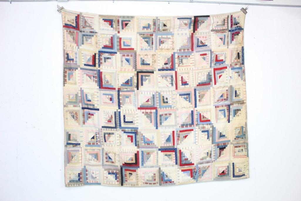 Antique Red White & Blue Patchwork Square Pattern Quilt (1 of 10)
