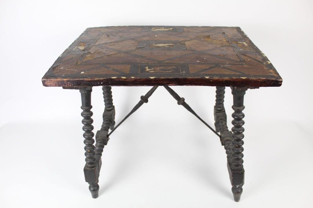 Antique Spanish Revival Small Wooden Table Inlay Turned (1 of 12)
