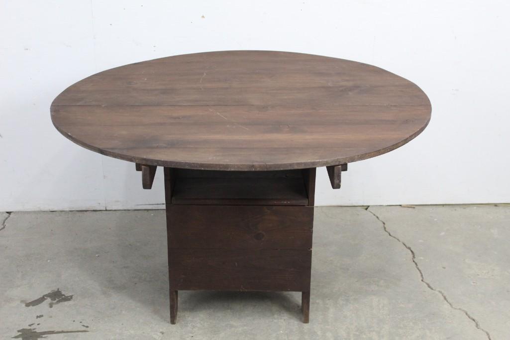 Antique Round Wooden Tilt Top Hutch Table, Monks Bench (1 of 8)