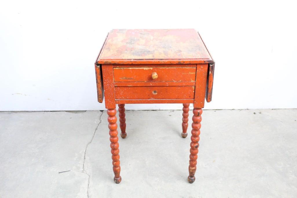 Country Red Paint Wood Drop Leaf Side Table,Turned Legs (1 of 8)