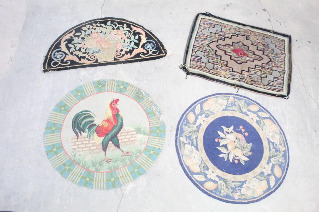 Lot of 4 Colorful Country Hooked Rugs, Round, Rooster (1 of 9)