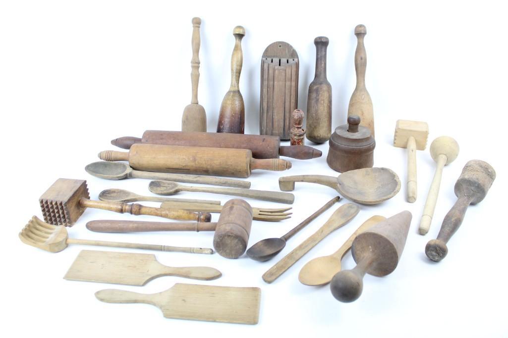 Lg Lot of Assorted Wooden Kitchen Utensils,Butter Mold (1 of 8)