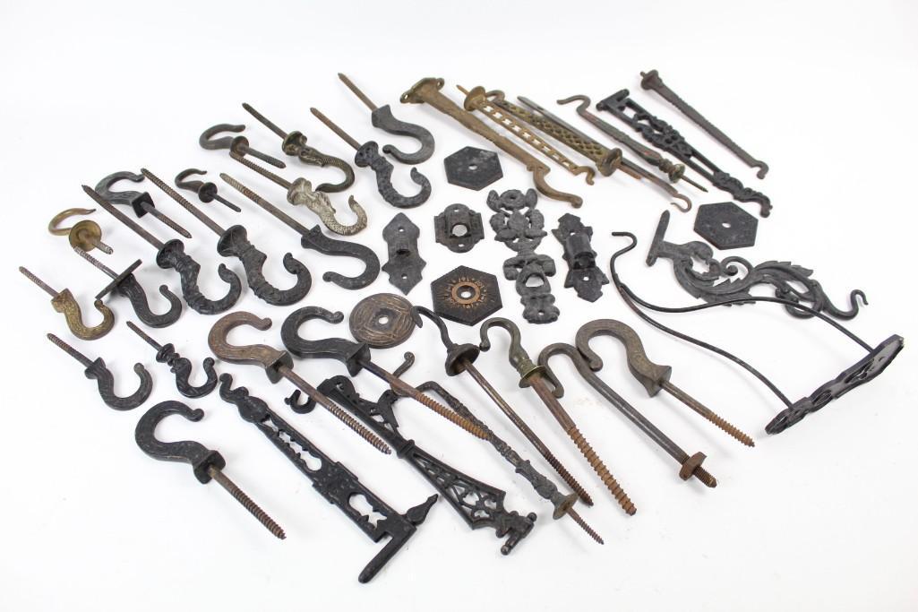 Collection of Assorted Iron Brackets & Hooks,Wood Box (1 of 12)