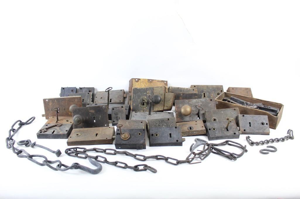 Large Lot 12+ Antique Door Locks,Hardware, Some w/Keys (1 of 8)