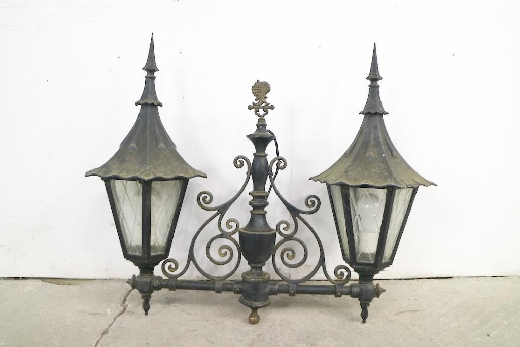 Antique Metal Outdoor Black Gothic Double Light Fixture (1 of 4)