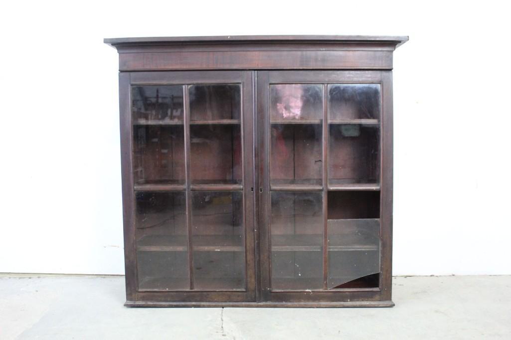 Antique Country Glass Front Wood China Cabinet, Display (1 of 8)