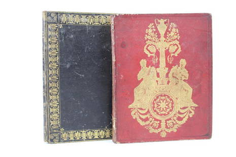 Pair of Autograph Albums,Girls, 1830-40's Calligraphy: Pair of very charming leatherbound Young Ladies Albums. Both are hardback and contain numerous letters, inscriptions and essays from friends and relatives of the albums' owners. One is red cloth