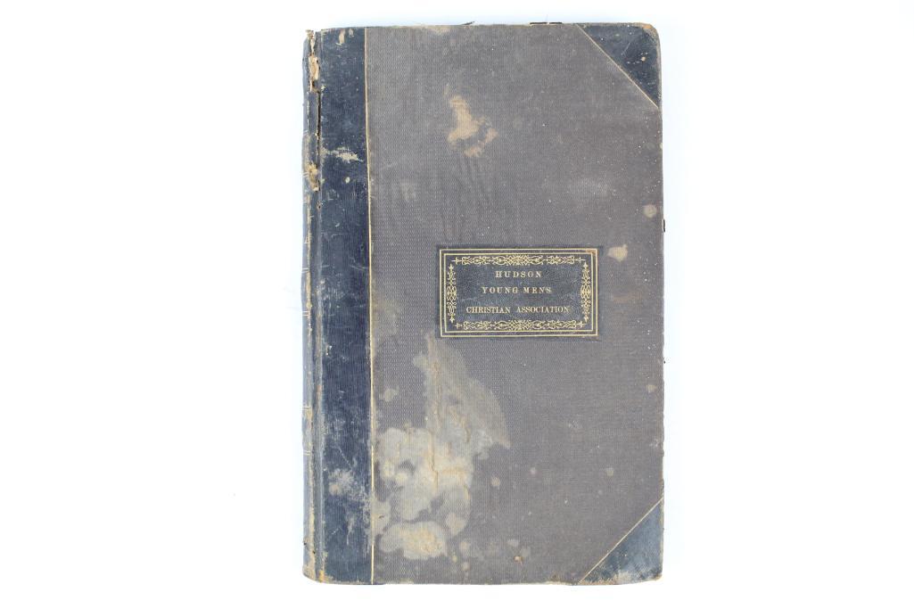 Antique Hudson NY YMCA Record Book, Ledger 1866-1883: Antique Hudson NY Young Mens Christian Association Record Book. Entries are in ink and pencil, and list members' names, dues paid, and dates members were elected to various positions. Ledger is ha