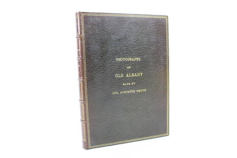 Book of Old Albany Photographs Made by Col. Pruyn 1904: Photographs of Old Albany, made by Col. Agustus Pruyn. Wonderful full Morocco leather. c.1904. This is a wonderful piece. This book is a collection of 23 photographs of point of interests in Albany,