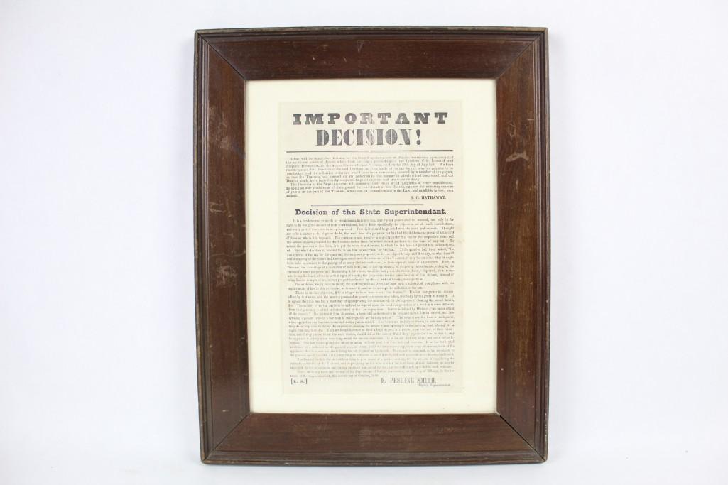 Framed "Important Decision" Broadside Poster 1855 (1 of 6)