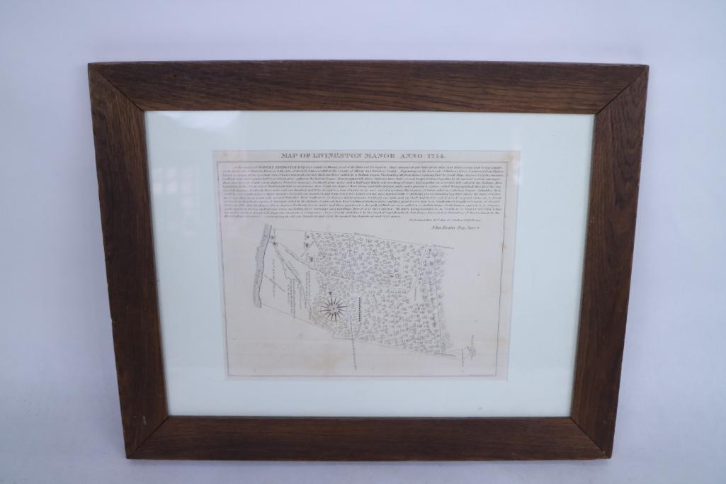 Antique Framed Map of Livingston Manor, NY, dated 1714 (1 of 5)