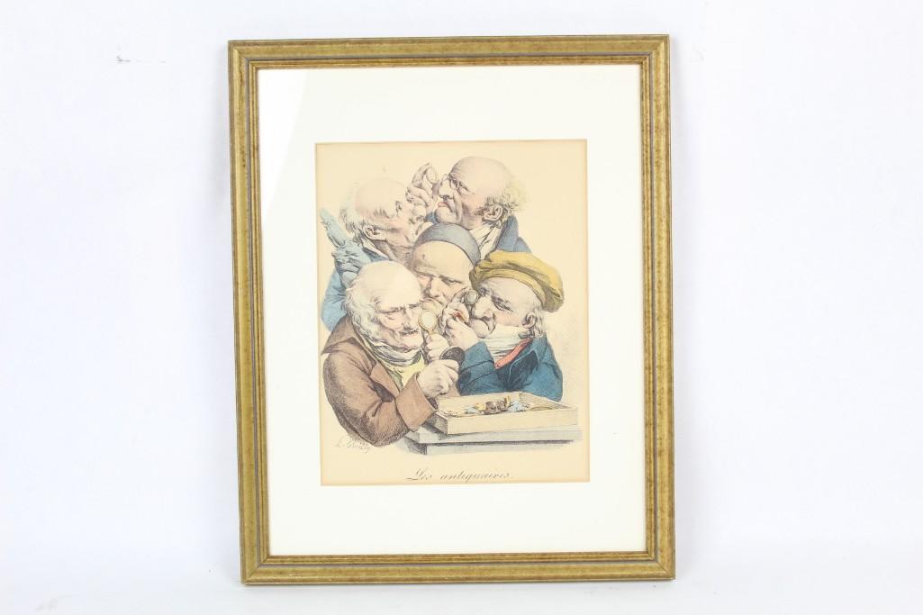 Hand Colored Lithograph Les Antiquaires Louis L. Boilly (1 of 7)