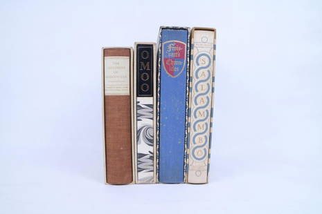 Set of 4 Limited Ed Mid-Century Novels in Slipcases: Set of 4 Mid-century Hardback books in slipcases. All are signed by the illustrators. Includes: 1. Salambo, by Gustave Flaubert, illustrated by Edward Bawden. 1960. 11.5 in h x 8.75 in w x 1.75 in d.