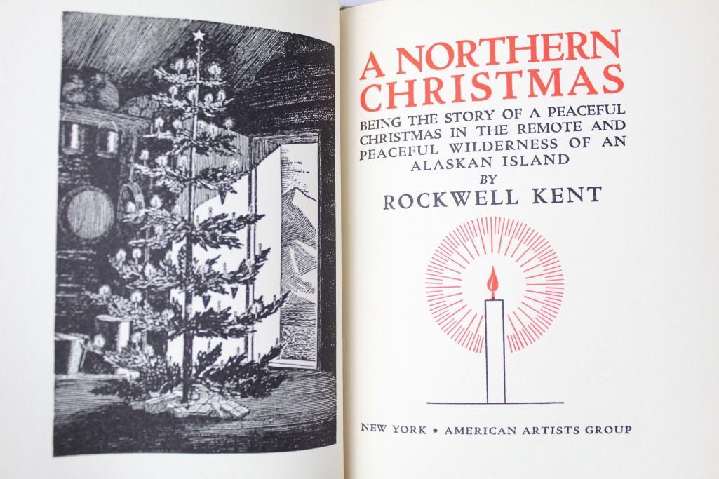 Rockwell Kent A Northern Christmas Illustrated 1st ed.: A Northern Christmas, by Rockwell Kent, illustrated 1st edition published by American Artist Group. Dimensions are 6.75 in h x 4.75 in w x .5 in d. Condition is very good; no slip case and dust jack