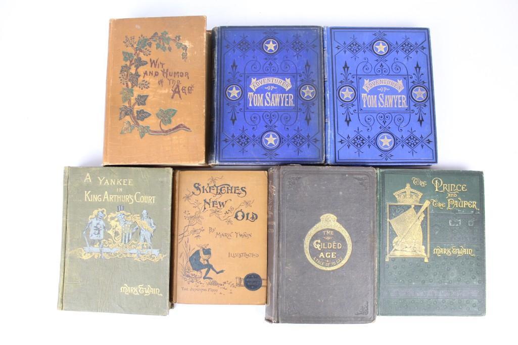 Collection of 7 Antique Mark Twain Books,1st Ed Yankee (1 of 20)