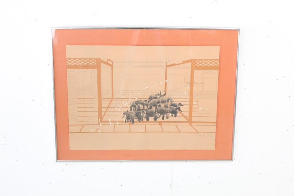 Mixed Media Framed Art Chinese Elephants (1 of 6)