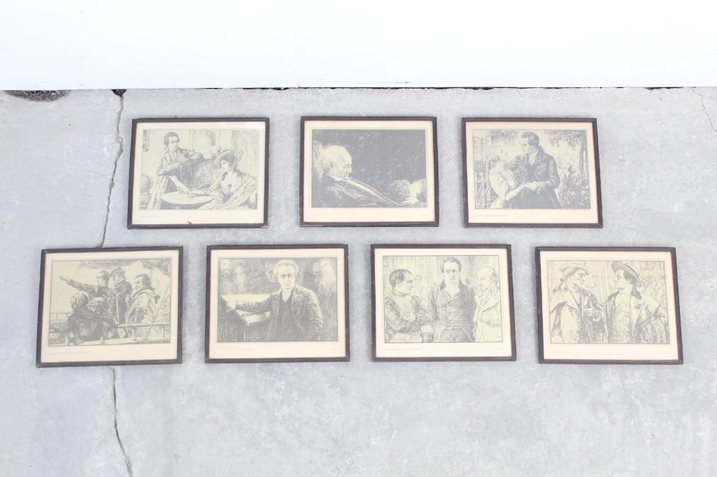 Antique Lot of 7 Framed Prints of Goethe by Karl Bauer (1 of 5)