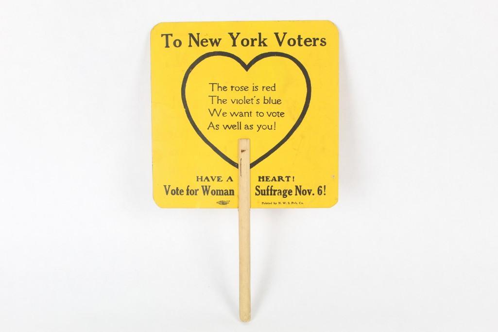 Antique New York "Vote for Woman Suffrage" Fan Sign (1 of 5)