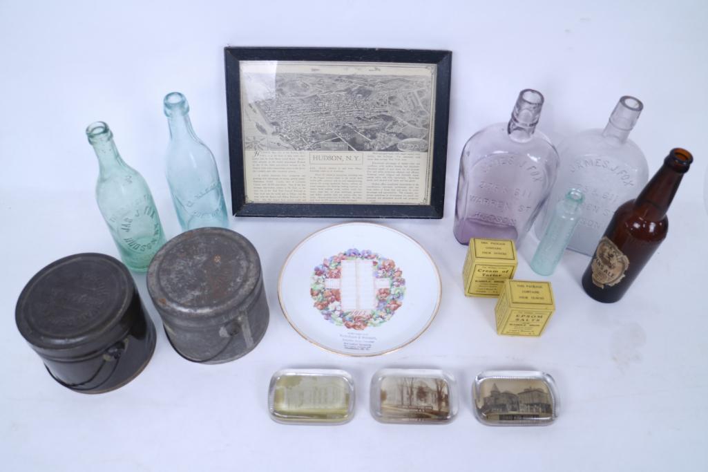 Lot of 16 Hudson NY Business Ephemera,Bottles,Tin,Plate (1 of 8)