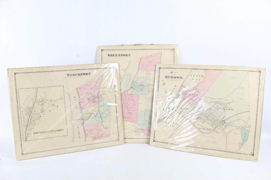 3 Antique Columbia County Colored Maps 1873, Hudson NY (1 of 14)