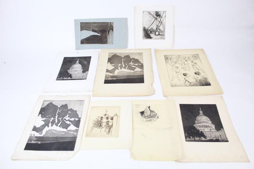 9 Vtg 40's Etchings Signed Kenneth Fagg,Illustrator (1 of 11)