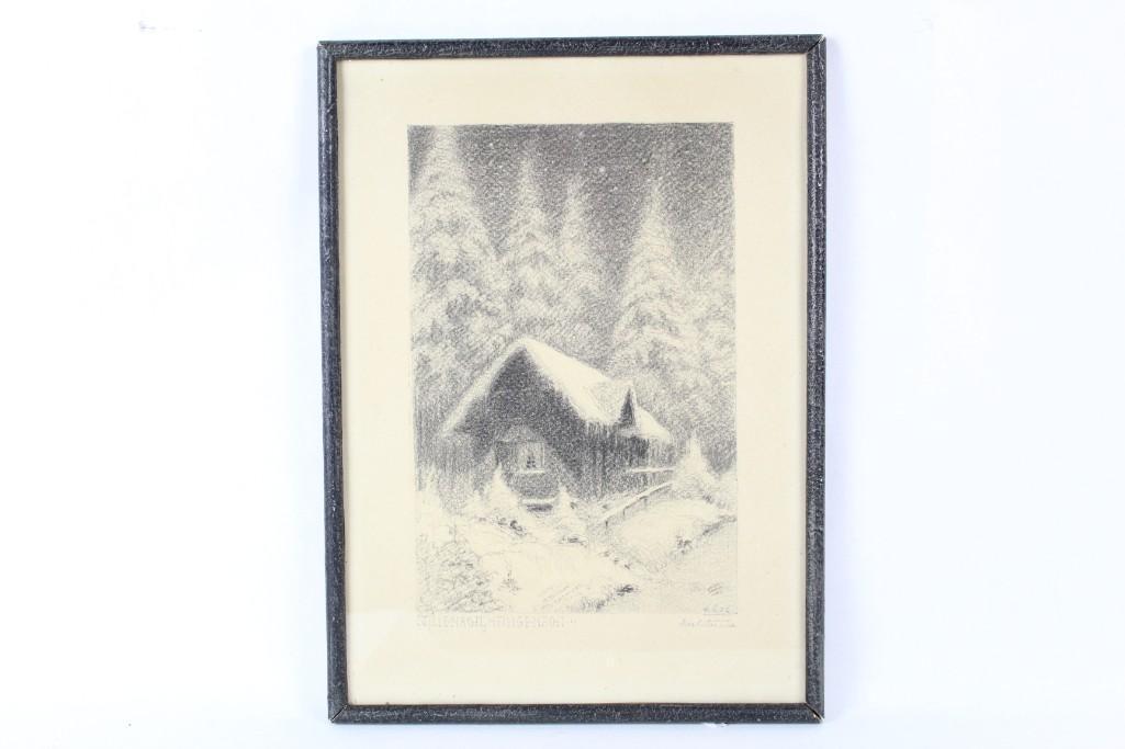 Antique Signed Pencil Drawing "Silent Night,Holy Night" (1 of 6)