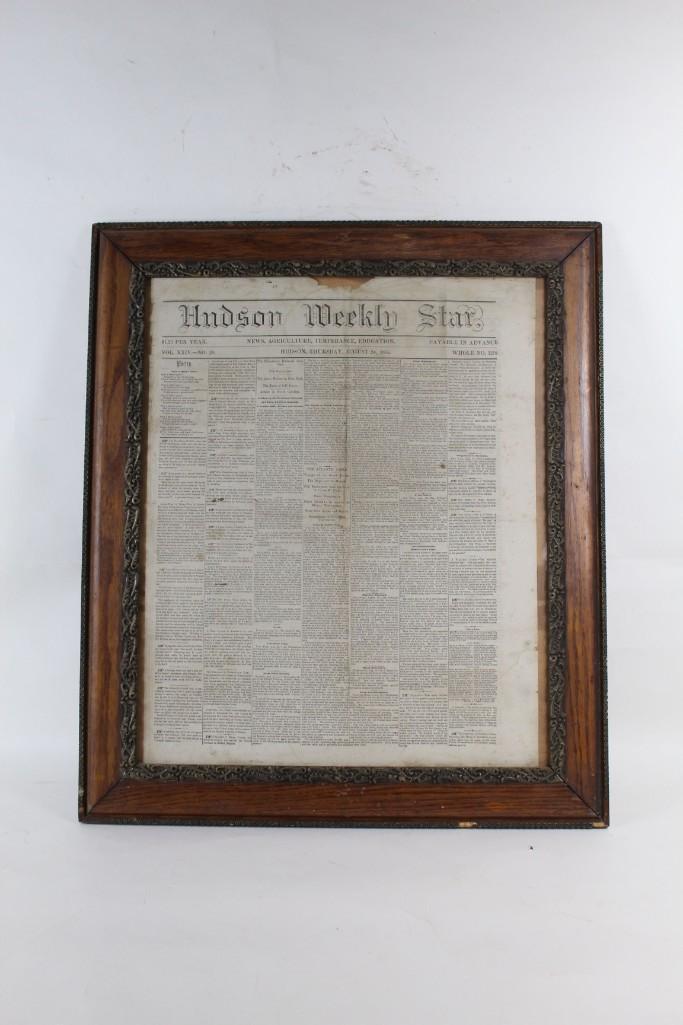 1865 Framed Front Page of Hudson Weekly Star Newspaper (1 of 9)