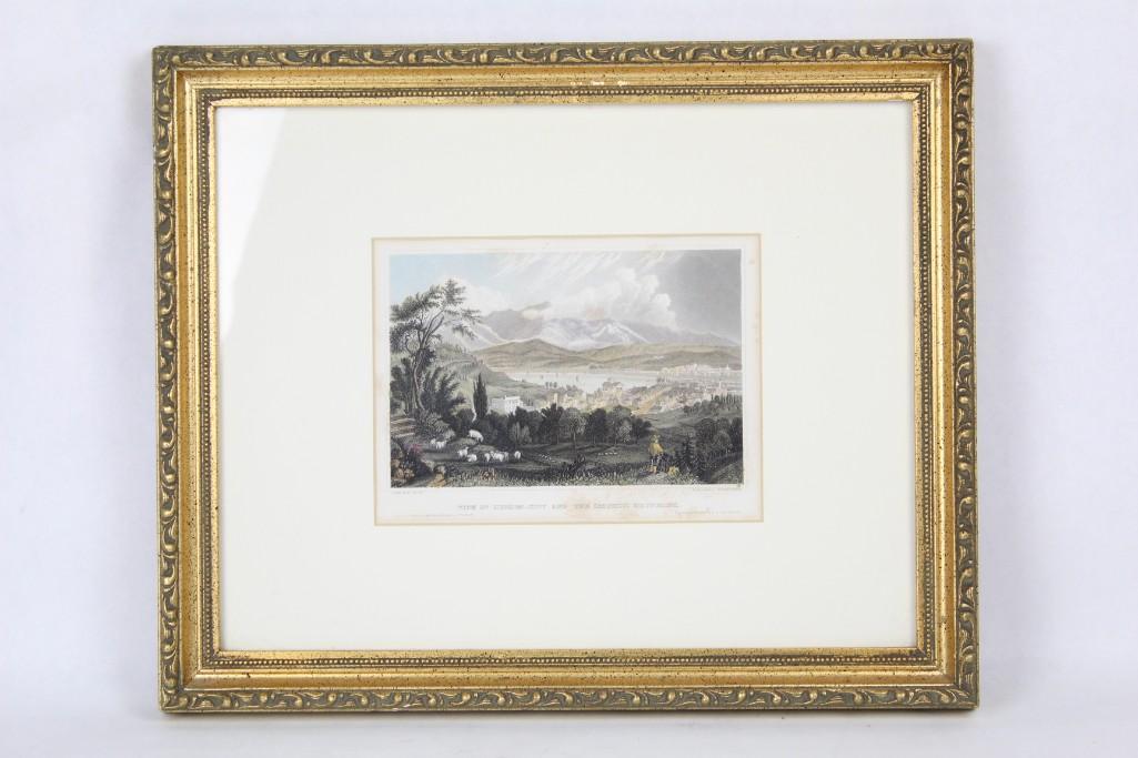 Framed Etching Hudson City & Catskills Hermann Meyer (1 of 8)