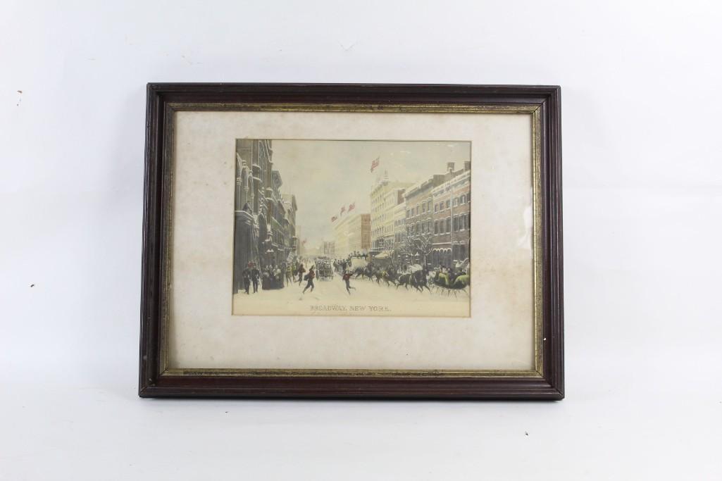 Hand-colored Print,Firemen on Broadway, New York City (1 of 6)