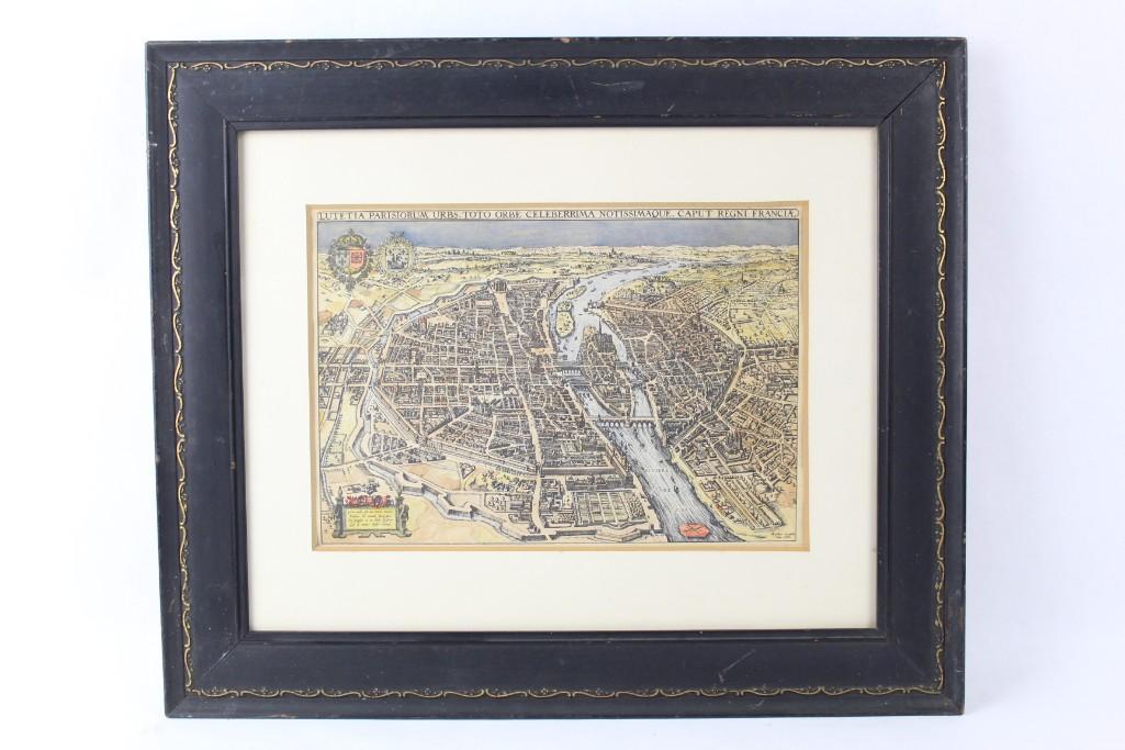 Antique Detailed Color Illustration of Paris from 1618 (1 of 8)