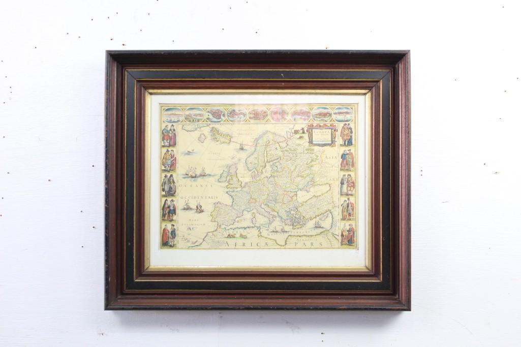 Antique Framed Map of Europe, Europa Guilielmo Blaeuw (1 of 5)