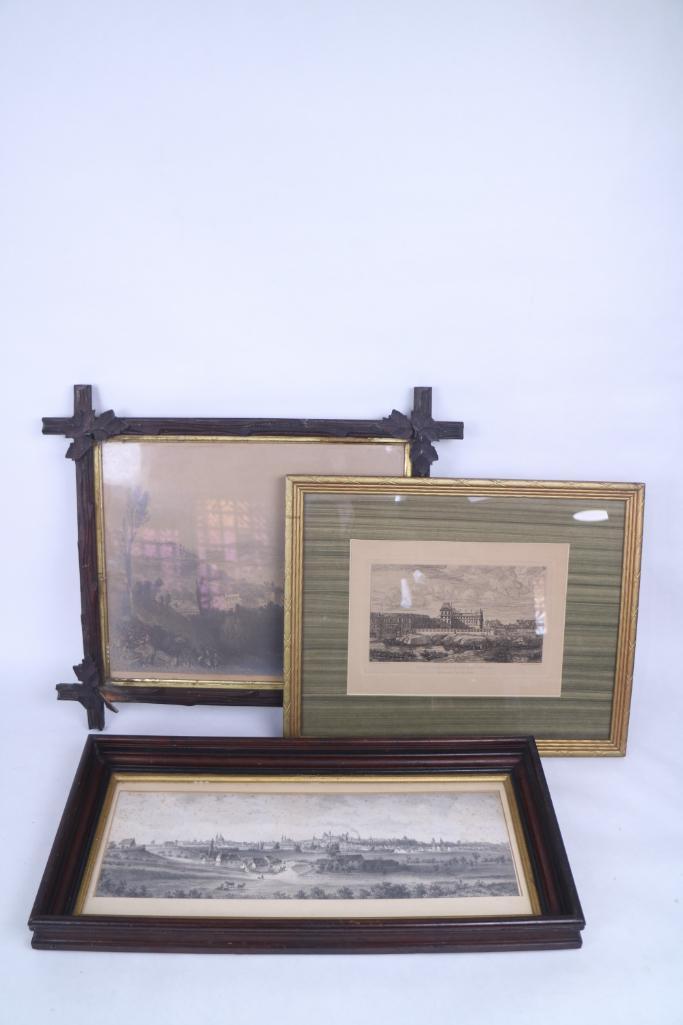 Lot of 3 Antique Framed Landscape Prints, Louvre, Art (1 of 10)