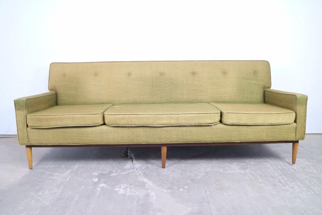 Mid Century Modern 7 ft Upholstered Sage Green Sofa (1 of 11)