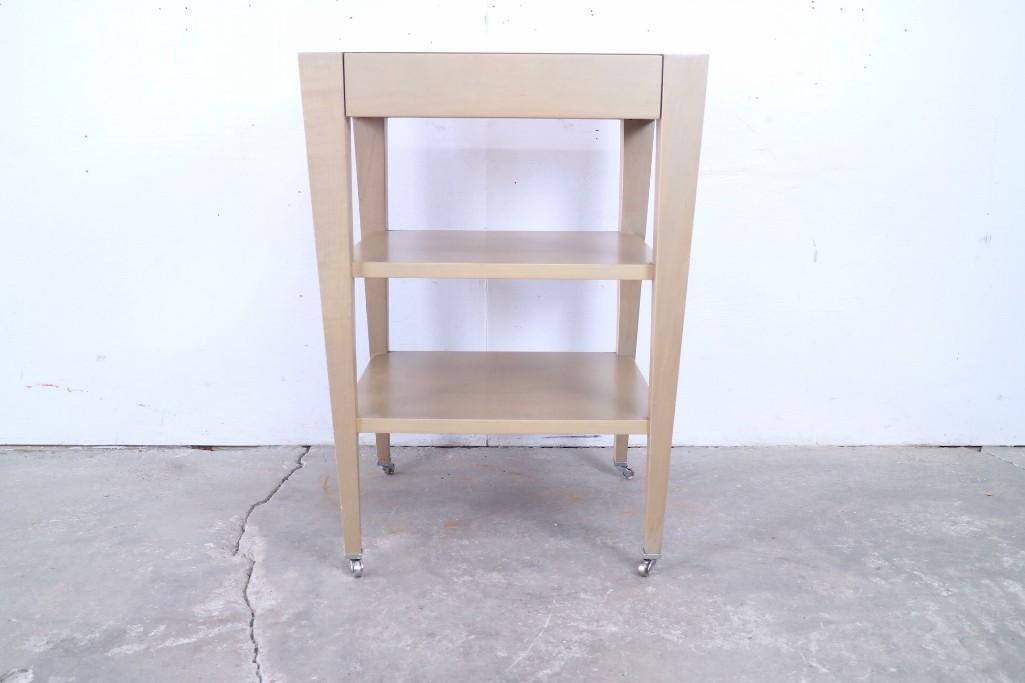 Modern Donghia Rolling Wood Table w/2 Shelves on Wheels (1 of 7)