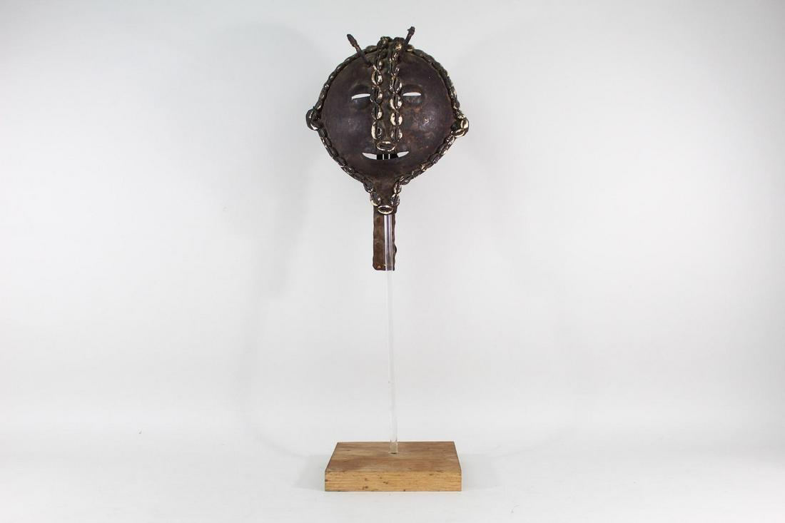 Ceremonial Metal Tribal Mask Leather & Seashell Boarder (1 of 10)