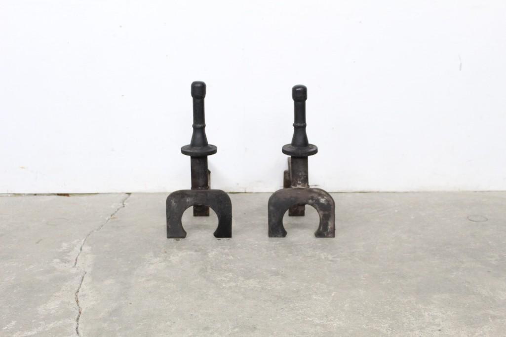 Handmade Pair Cast Iron Andirons,Industrial,Fireplace (1 of 5)