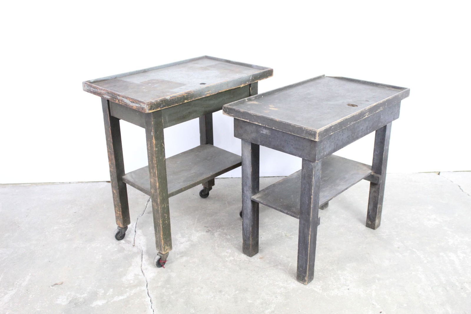 Pair Industrial Military Wooded Side Tables,Army,Green (1 of 11)