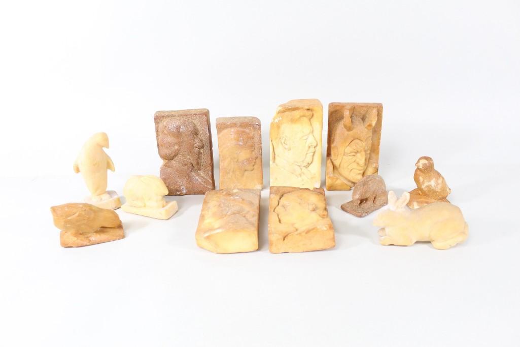 Lot of 12 Folk Art Carved Soaps,Animals,Busts,Devil (1 of 6)